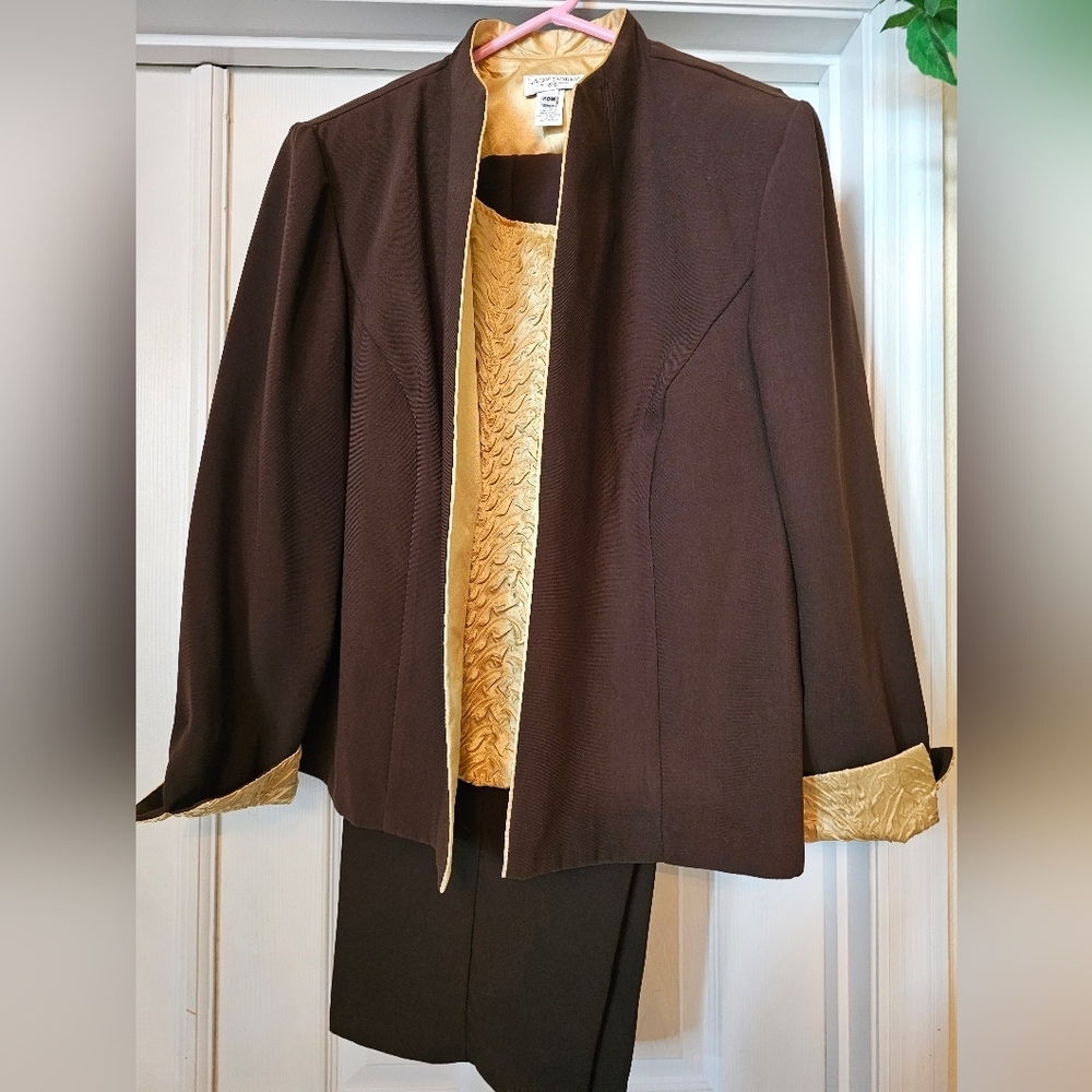 CLASSY BROWN & GOLD 3 PIECE PANTS SUIT PLUS SIZE 20W